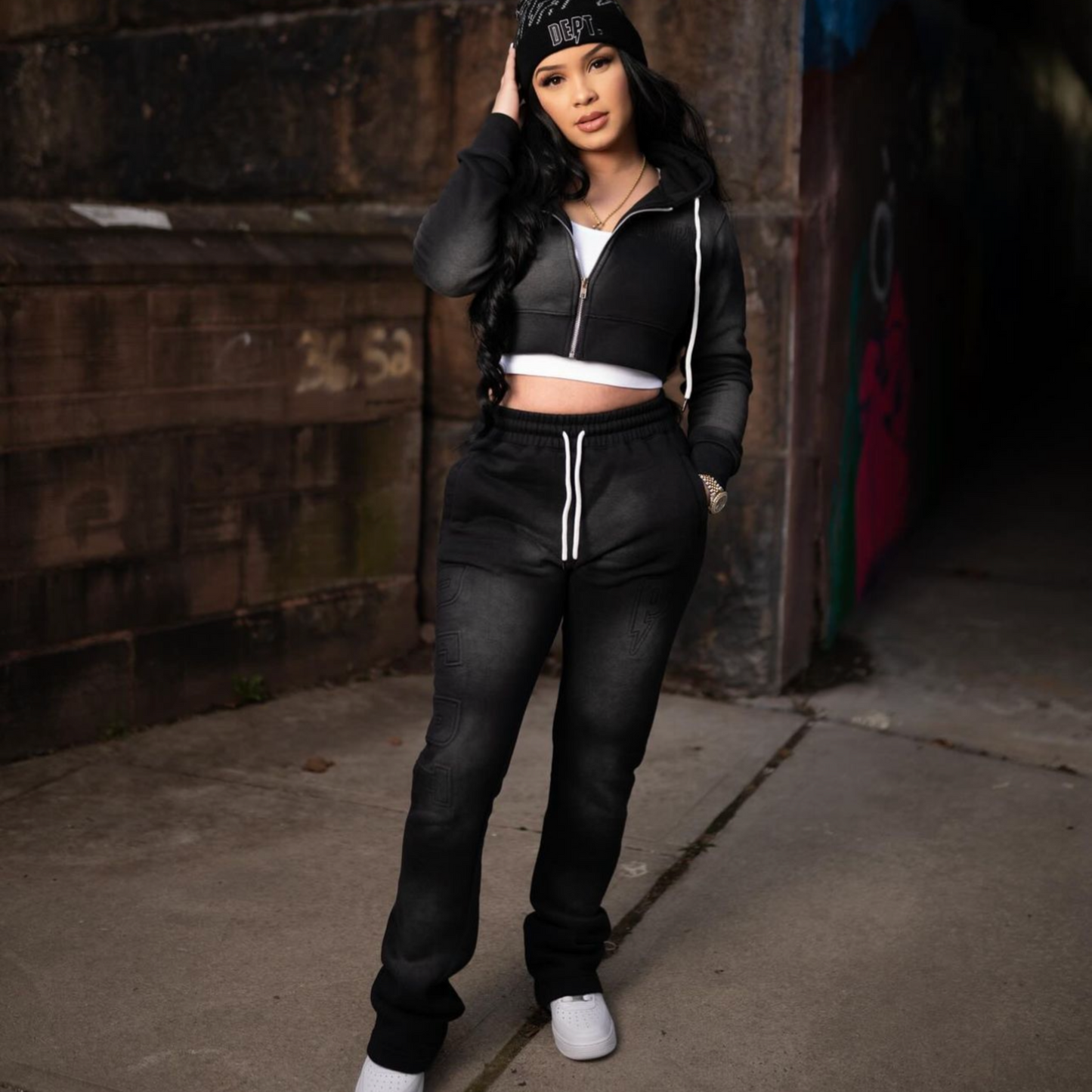 Girls Midnight Black Embossed Sweatsuit